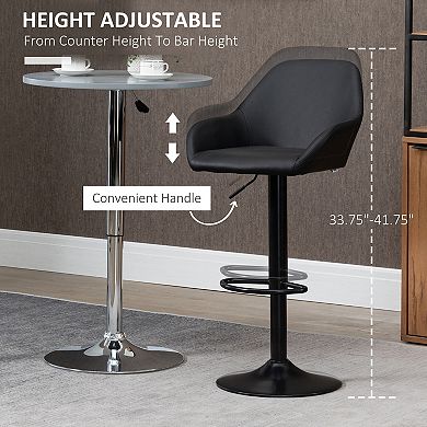 HOMCOM Adjustable Bar Stools Set of 2, Swivel Barstools with Footrest and Back, PU Leather and Steel Round Base, for Kitchen Counter and Dining Room, Black