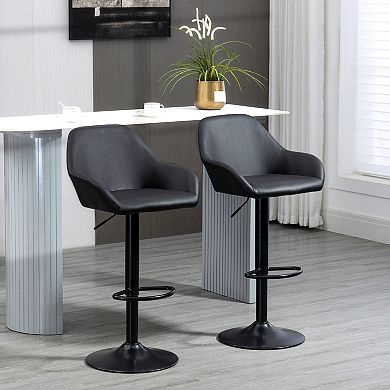 HOMCOM Adjustable Bar Stools Set of 2, Swivel Barstools with Footrest and Back, PU Leather and Steel Round Base, for Kitchen Counter and Dining Room, Black