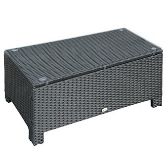 Rattan Wicker Coffee Table Patio Furniture W/ Glass Top Brown