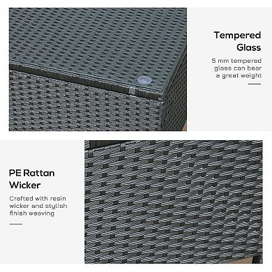 Rattan Wicker Coffee Table Patio Furniture W/ Glass Top Brown