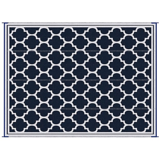 Outsunny Reversible Outdoor RV Rug, 9' x 12' Patio Floor Mat, Plastic Straw Rug for Backyard, Deck, Picnic, Beach, Camping, Blue & White