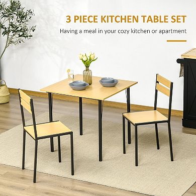 3-piece Dining Room Kitchen Table & 2 Chairs Furniture Set For Home, Bamboo
