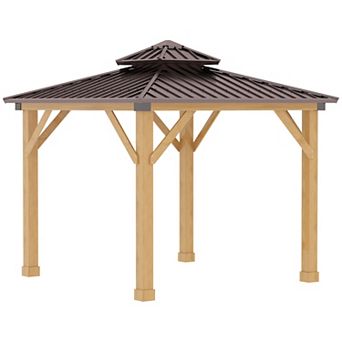 Outsunny 10' x 10' Hardtop Gazebo Patio Shelter Outdoor w/ Steel 2 tier Roof