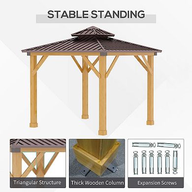 Outsunny 10' x 10' Hardtop Gazebo Patio Shelter Outdoor w/ Steel 2-Tier Roof