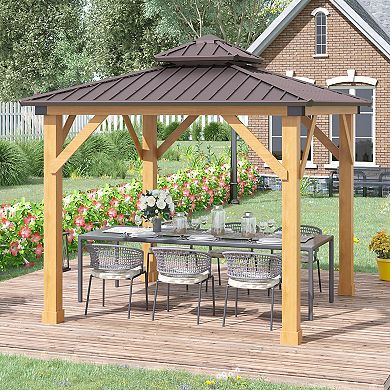 Outsunny 10' x 10' Hardtop Gazebo Patio Shelter Outdoor w/ Steel 2-Tier Roof