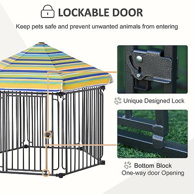 Outside/indoor Dog Playpen Crate W/ Locking Door & Metal Frame,  59.75" X 51.75"