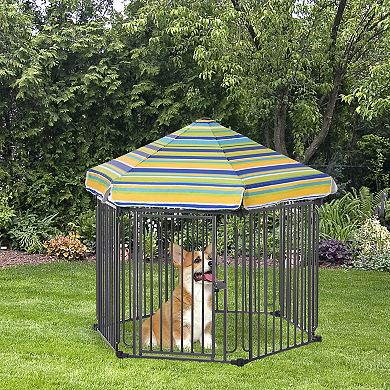 Outside/indoor Dog Playpen Crate W/ Locking Door & Metal Frame, 59.75" X 51.75"