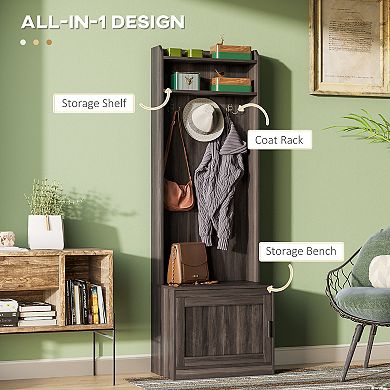 Rustic Hall Tree With Shoe Storage Bench, Entryway Bench With Coat Rack Brown
