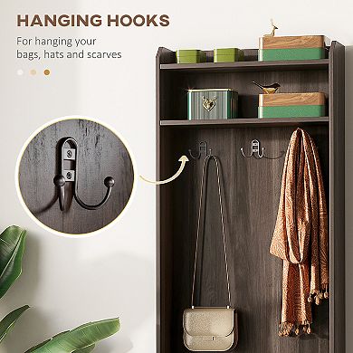 Rustic Hall Tree With Shoe Storage Bench, Entryway Bench With Coat Rack Brown
