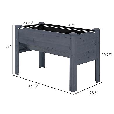 Outsunny 48" Fir Wood Raised Garden Bed w/ Tool Hooks, Gray