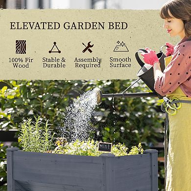 Outsunny 48" Fir Wood Raised Garden Bed w/ Tool Hooks, Gray