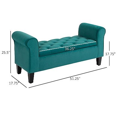 HOMCOM Button-Tufted Storage Ottoman, Fabric Upholstered Bench with Armrests for Bedroom, Entryway, Living room, Blue