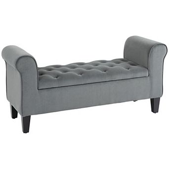 Button-tufted Storage Bed Bench, Fabric Upholstered Ottoman W/ Armrests