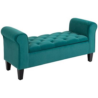 Button-tufted Storage Bed Bench, Fabric Upholstered Ottoman W/ Armrests