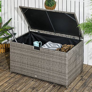 Outsunny 113 Gallon Deck Box With Groove Handle For Garden Tools
