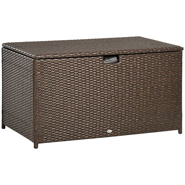 Outsunny 113 Gallon Deck Box With Groove Handle For Garden Tools - Brown