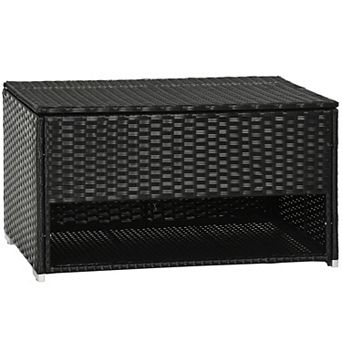 Outsunny Deck Box w/ Outdoor Towel/Shoe Rack, Waterproof Inner Liner, Black