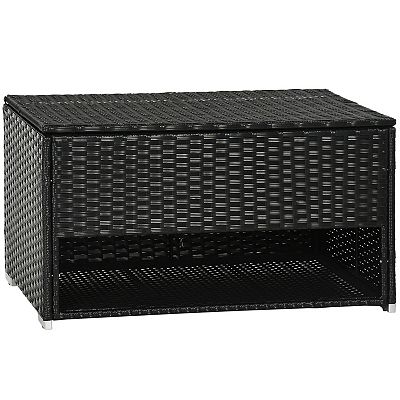 Outsunny Deck Box w Outdoor Towel Shoe Rack Waterproof Inner Liner Black