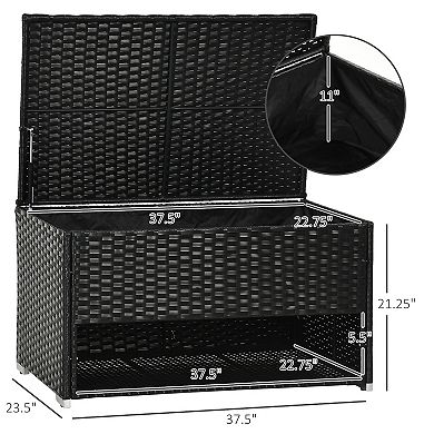 Outsunny Deck Box w/ Outdoor Towel/Shoe Rack, Waterproof Inner Liner, Black