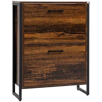 Shoe Cabinet W/ 2 Doors, 2-drawer Cupboard Divider Rustic Brown