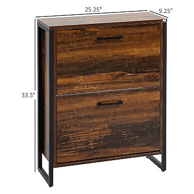 Shoe Cabinet W/ 2 Doors, 2-drawer Cupboard Divider Rustic Brown