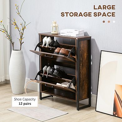 Shoe Cabinet W/ 2 Doors, 2-drawer Cupboard Divider Rustic Brown