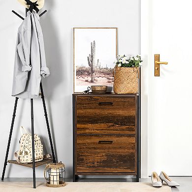 Shoe Cabinet W/ 2 Doors, 2-drawer Cupboard Divider Rustic Brown