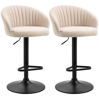 HOMCOM Adjustable Bar Stools Set of 2, Modern Counter Height Barstools, Fabric Upholstered Kitchen Stools with Swivel Seat, Steel Frame, Footrest, ‎Beige