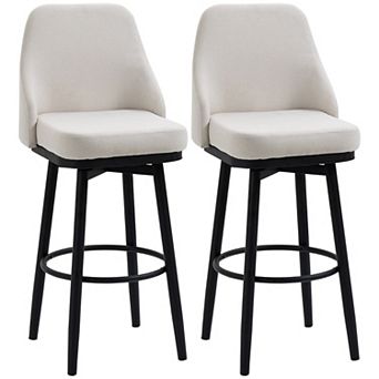 Modern Set Of 2 Barstools, Swivel Kitchen Chairs With Steel Legs, Cream White