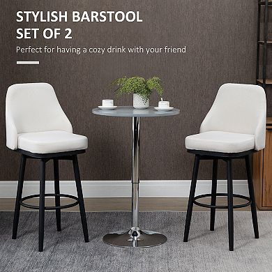 Modern Set Of 2 Barstools, Swivel Kitchen Chairs With Steel Legs, Cream White