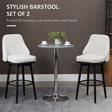 Modern Set Of 2 Barstools, Swivel Kitchen Chairs With Steel Legs, Cream White