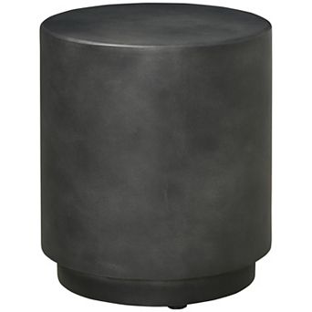 Lightweight Accent Table With Concrete Finish Round Side Table, Charcoal Grey