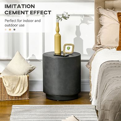 Lightweight Accent Table With Concrete Finish Round Side Table, Charcoal Grey