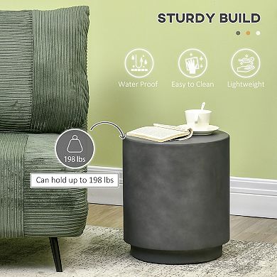 Lightweight Accent Table With Concrete Finish Round Side Table, Charcoal Grey