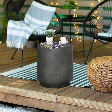 Lightweight Accent Table With Concrete Finish Round Side Table, Charcoal Grey