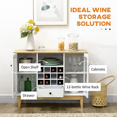 HOMCOM Wine Cabinet with 12-Bottle Wine Rack, Glass Door Bar Cabinet White