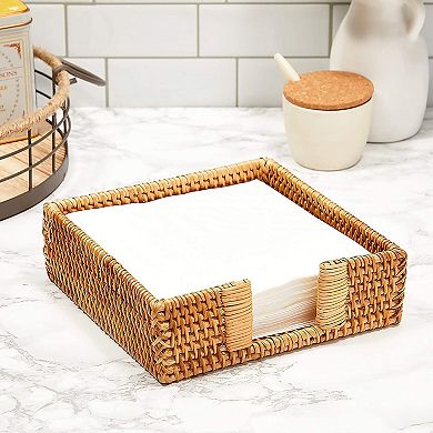 Square Rattan Napkin Holder for Tables (7 x 7 x 2.34 Inches)