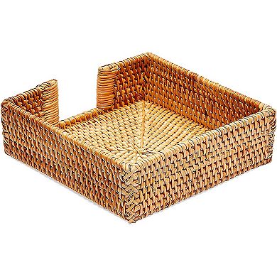 Square Rattan Napkin Holder for Tables (7 x 7 x 2.34 Inches)