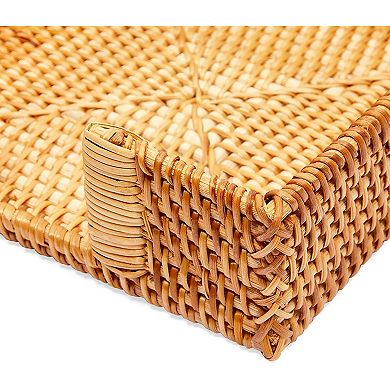 Square Rattan Napkin Holder for Tables (7 x 7 x 2.34 Inches)