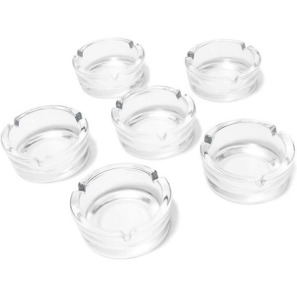 6 Pack Bulk Clear Glass Ashtrays for Cigarettes and Cigars, Outdoor and