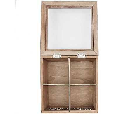 Wooden Box for Tea Bags Organizer, 4-Compartment Container with Clear Lid, 7x7x3
