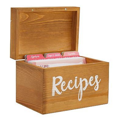Wooden Recipe Box with 60 Blank 4x6 Cards and 24 Dividers with Tabs for Baking (7 x 5 x 5 In)
