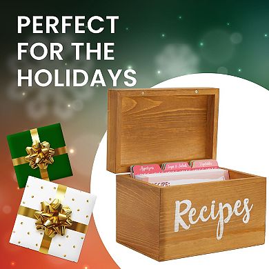 Wooden Recipe Box with 60 Blank 4x6 Cards and 24 Dividers with Tabs for Baking (7 x 5 x 5 In)