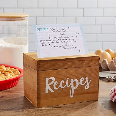 Wooden Recipe Box with 60 Blank 4x6 Cards and 24 Dividers with Tabs for Baking (7 x 5 x 5 In)