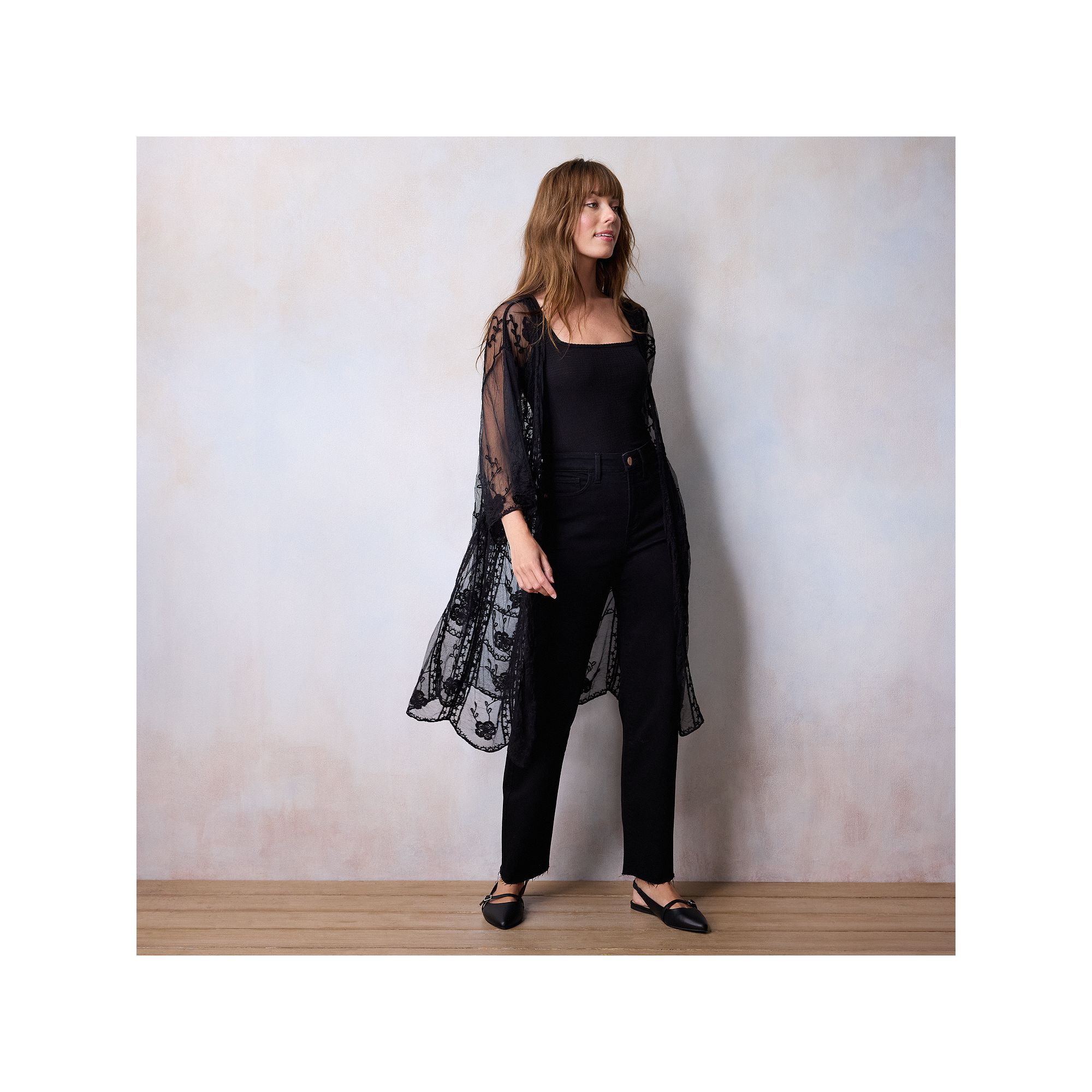 Womens LC Lauren Conrad Lace Duster, Black