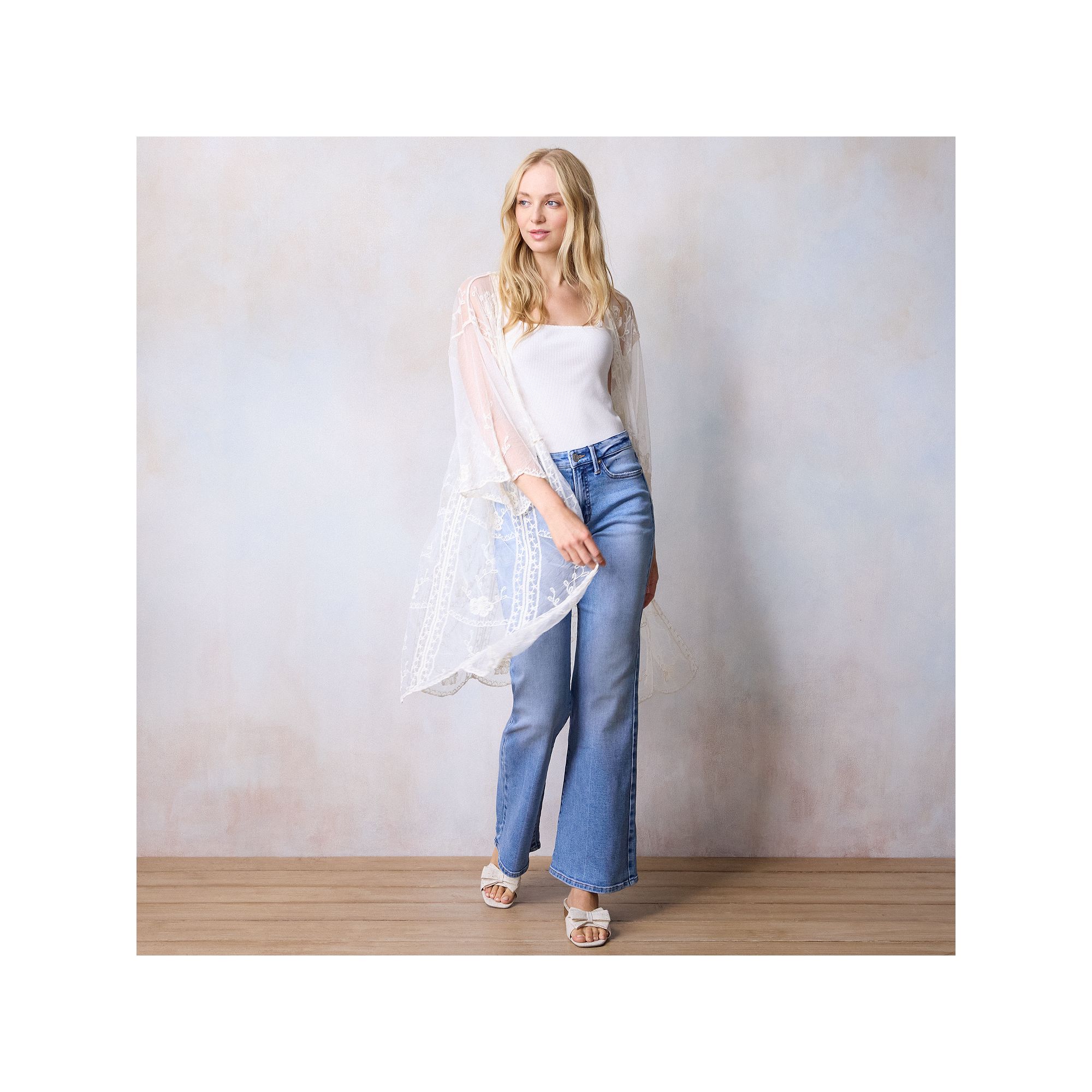 Womens LC Lauren Conrad Lace Duster, Ivory