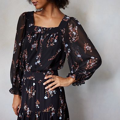 Women's LC Lauren Conrad Henley Puff Sleeve Peasant Top