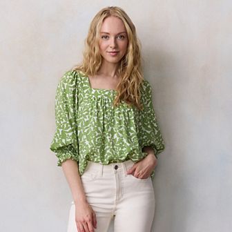 Women's LC Lauren Conrad Henley Puff Sleeve Peasant Top
