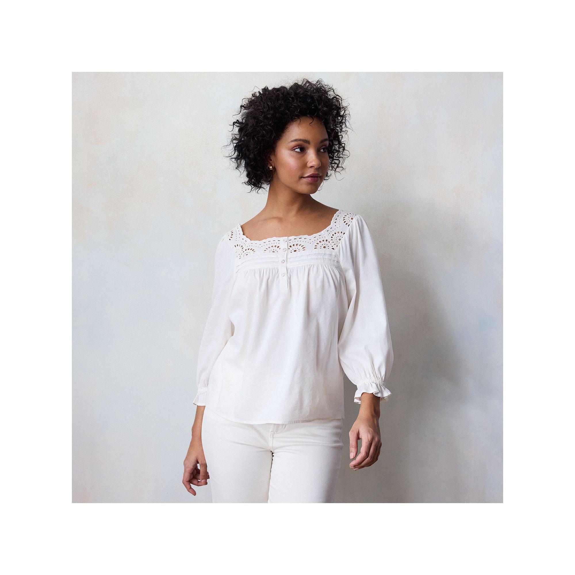 Womens LC Lauren Conrad Henley Puff Sleeve Peasant Top, Size: XS, Ivory Si