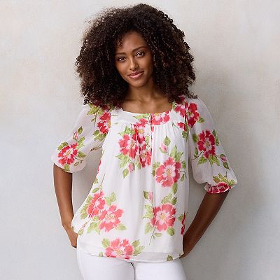 Women's LC Lauren Conrad Henley Puff Sleeve Peasant Top